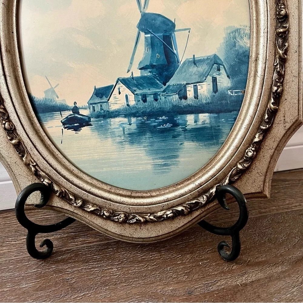Elegant Gold Framed Windmill Art